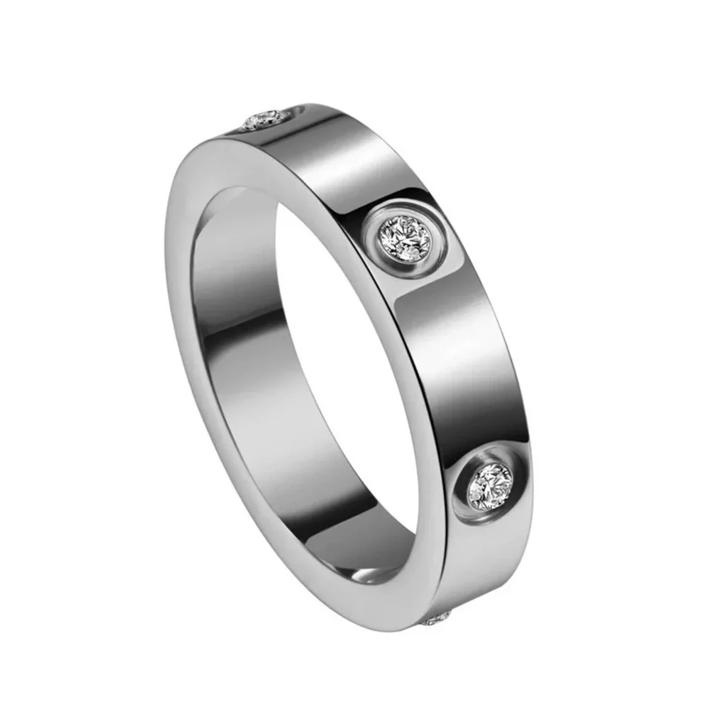 18K Gold Plated Stainless Steel Band Style Ring with CZ - Picture 2 of 10